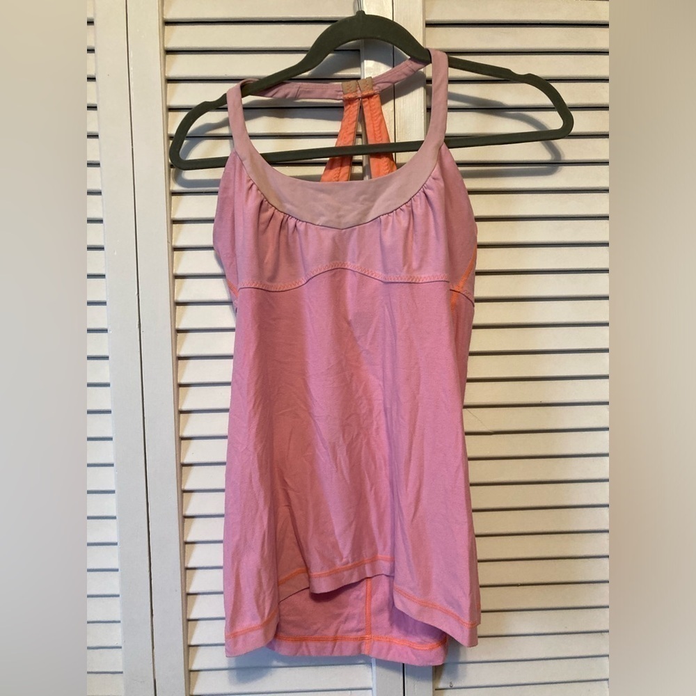 Lululemon Pink And Orange Scoop Me Up Racerback Tank Built in Bra Size 8